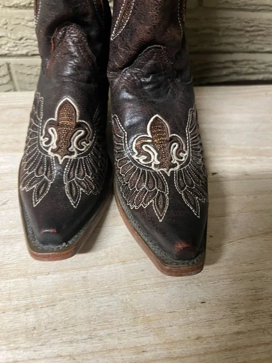 Corral Embroidered Brown Leather Western Cowboy Boots women’s 8 - Picture 11 of 12